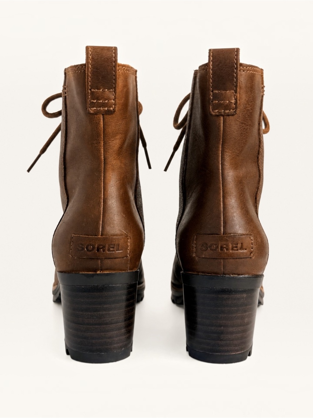 SOREL Cate Lace Womens 8 Redwood Brown Leather Waterproof City Chic Ankle Boots - Picture 6 of 14
